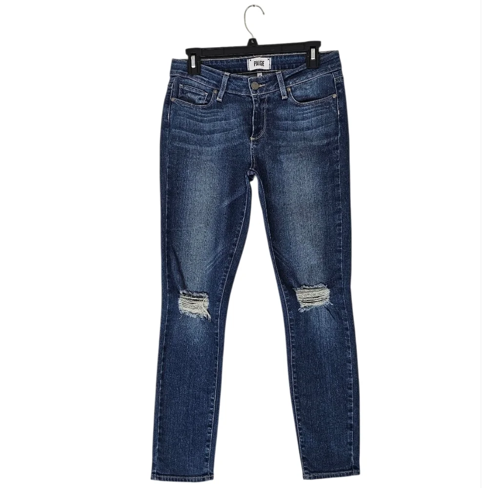 PAIGE Verdugo‎ Ankle Distressed Skinny High Rise  Dark Blue Jeans 29 Preowned